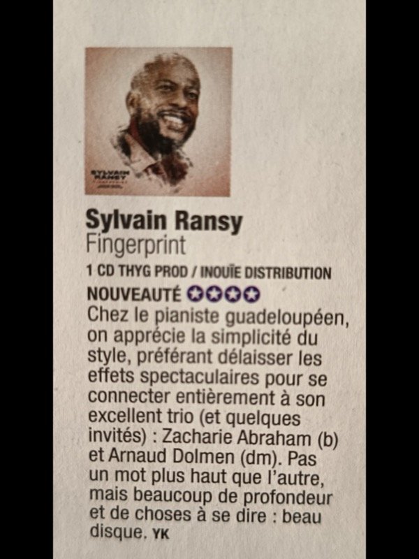 Article Jazz Magazine N°794 — Fingerprint, Sylvain Ransy